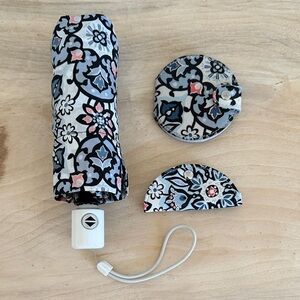 Vera Bradley Blue and Pink Patterned Umbrella, Compact and Key Cover Set